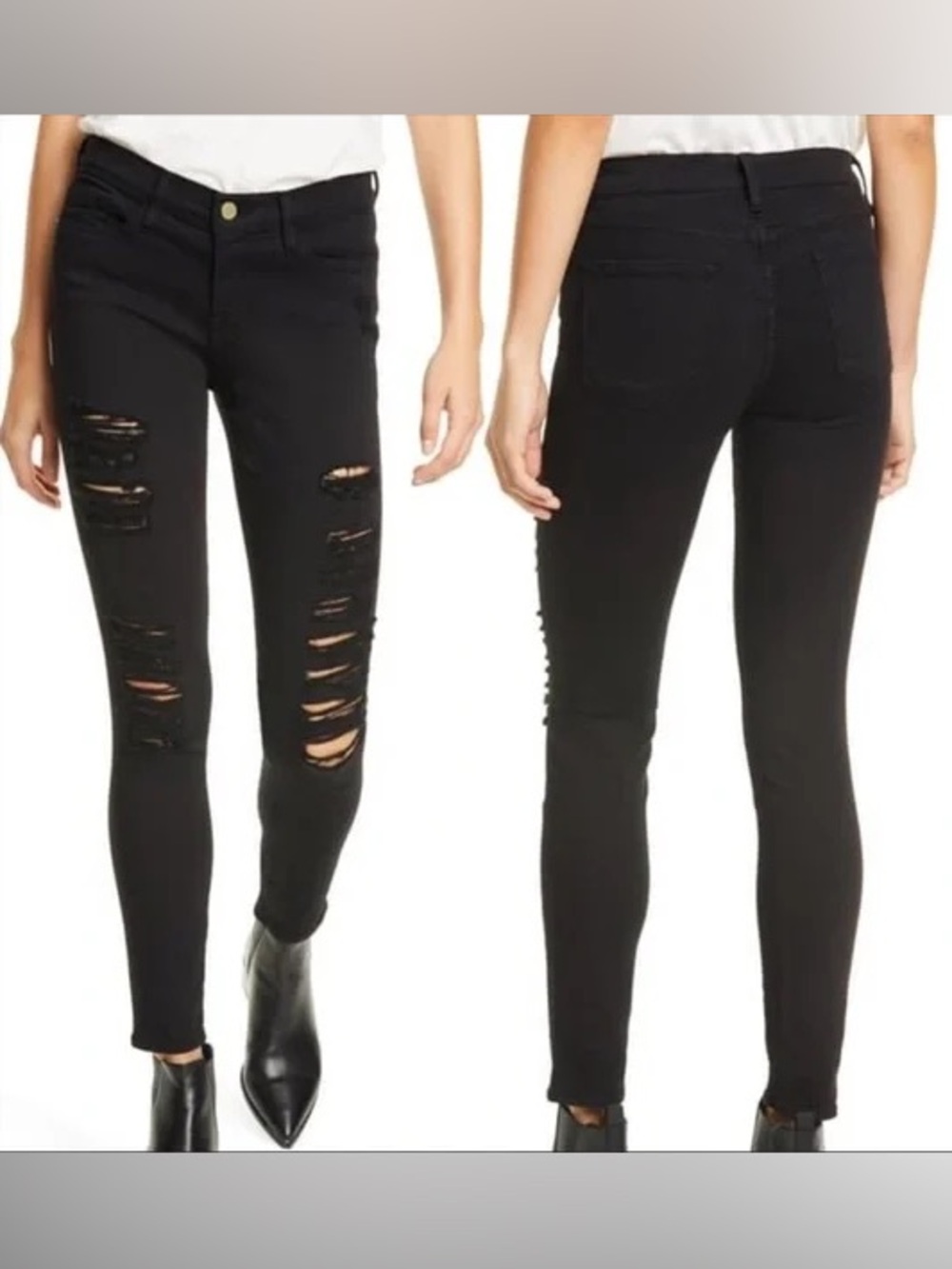Frame Denim Black Distressed Skinny Jeans